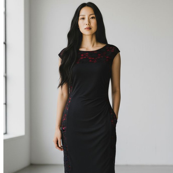 Vintage Dresses & Skirts - Red & Black Lace Bodycon Dress